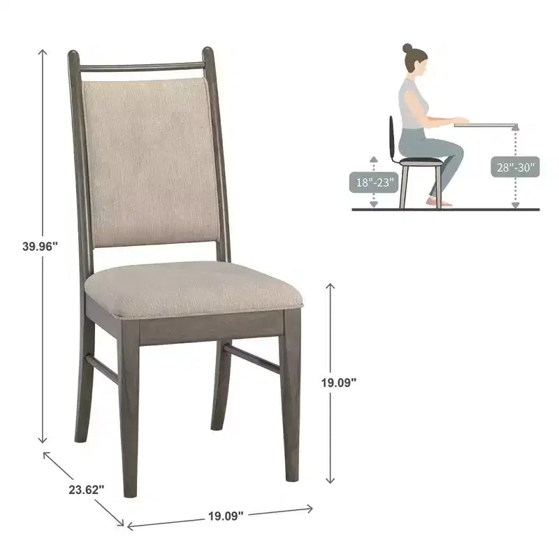 Silla de comedor con estructura de madera y tapizado de tela beige (2 piezas)
