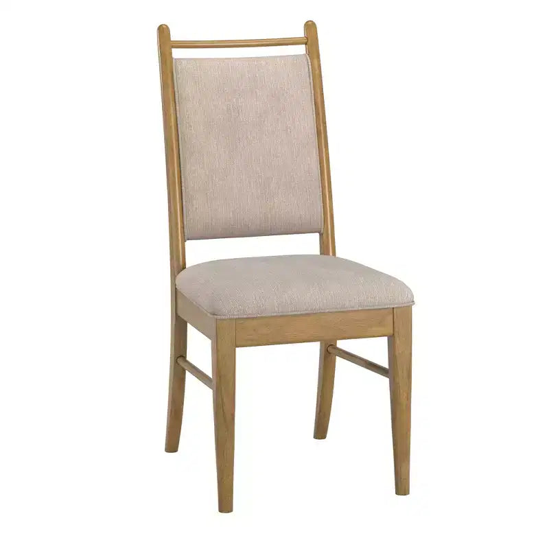 Silla de comedor con estructura de madera y tapizado de tela beige (2 piezas)