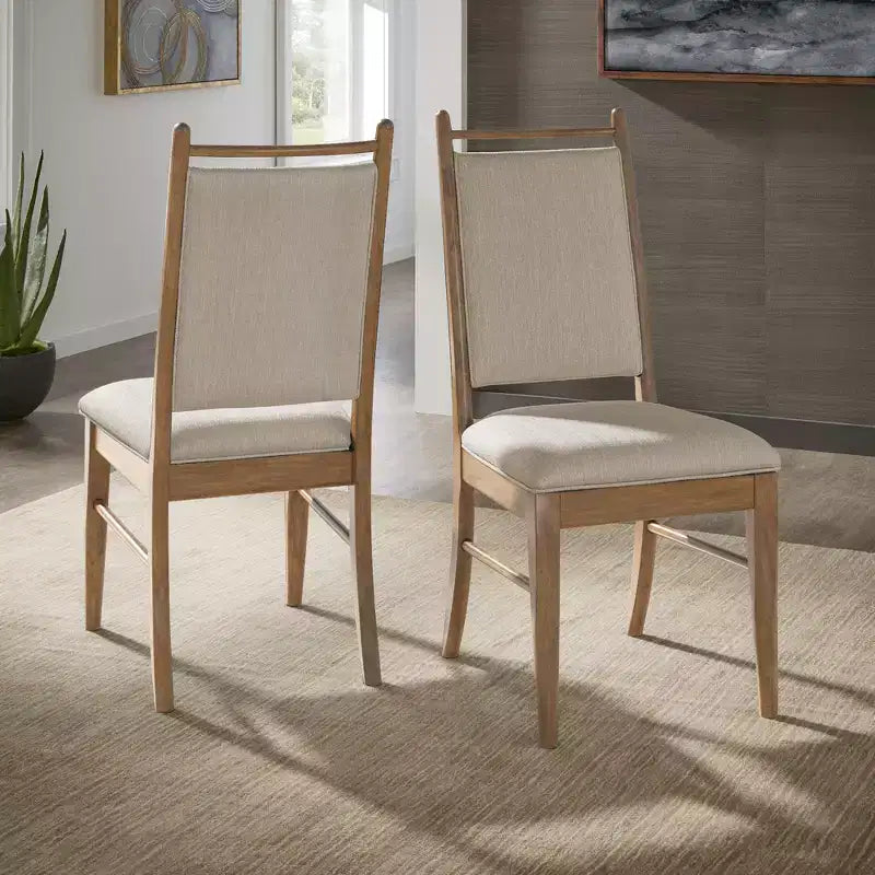 Silla de comedor con estructura de madera y tapizado de tela beige (2 piezas)