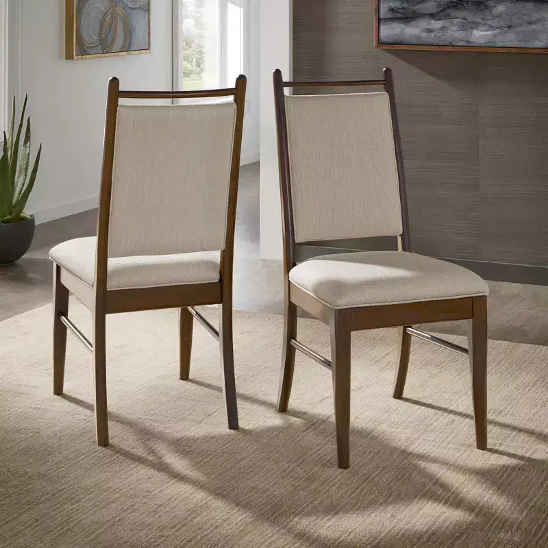 Silla de comedor con estructura de madera y tapizado de tela beige (2 piezas)