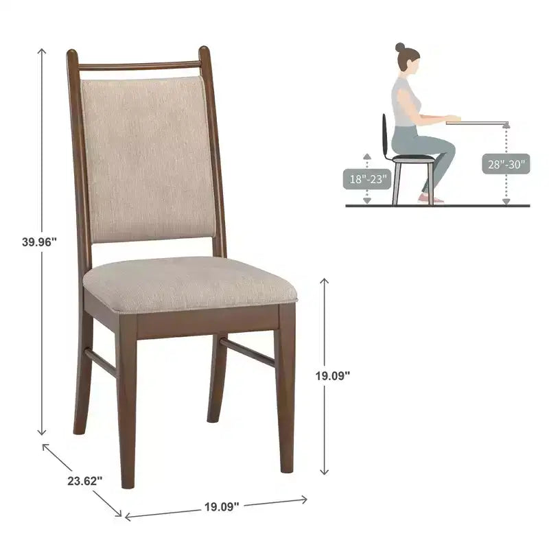 Silla de comedor con estructura de madera y tapizado de tela beige (2 piezas)
