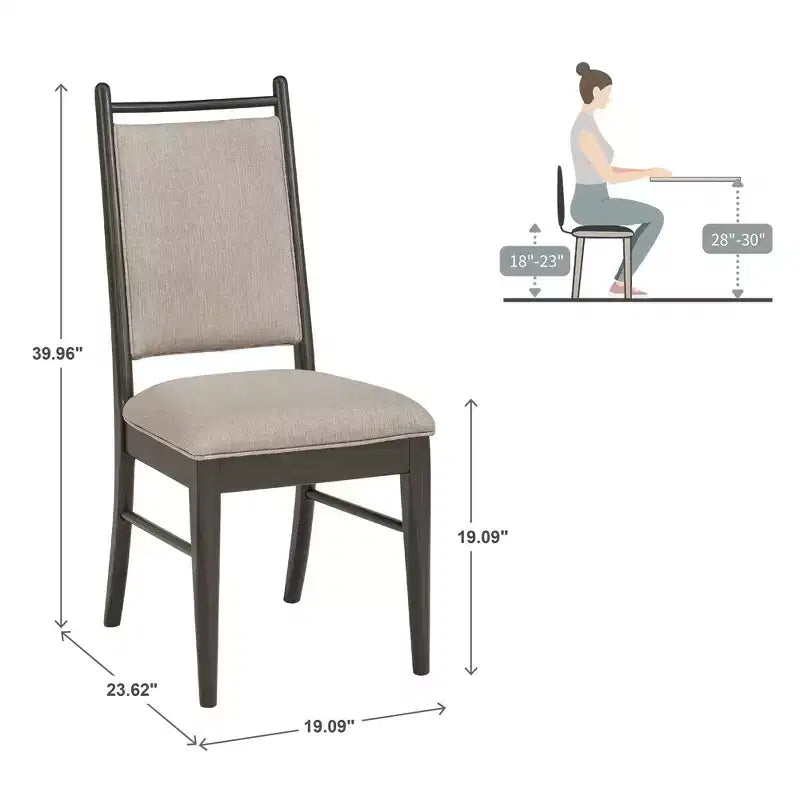 Silla de comedor con estructura de madera y tapizado de tela beige (2 piezas)