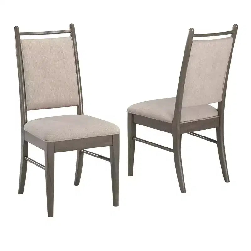 Silla de comedor con estructura de madera y tapizado de tela beige (2 piezas)