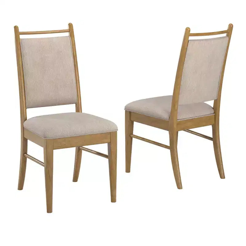 Silla de comedor con estructura de madera y tapizado de tela beige (2 piezas)