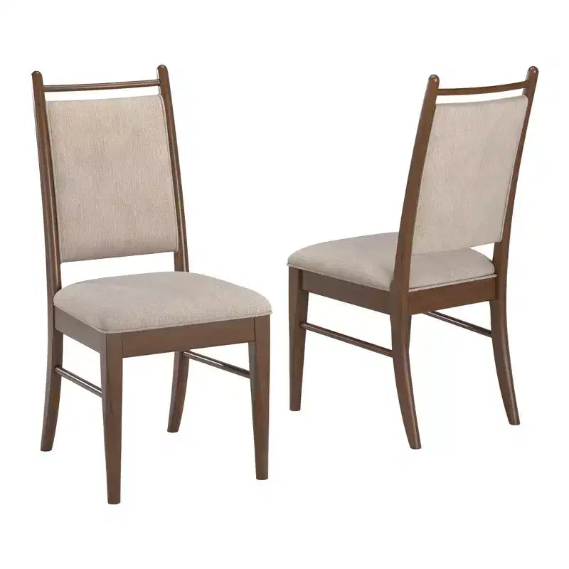 Silla de comedor con estructura de madera y tapizado de tela beige (2 piezas)