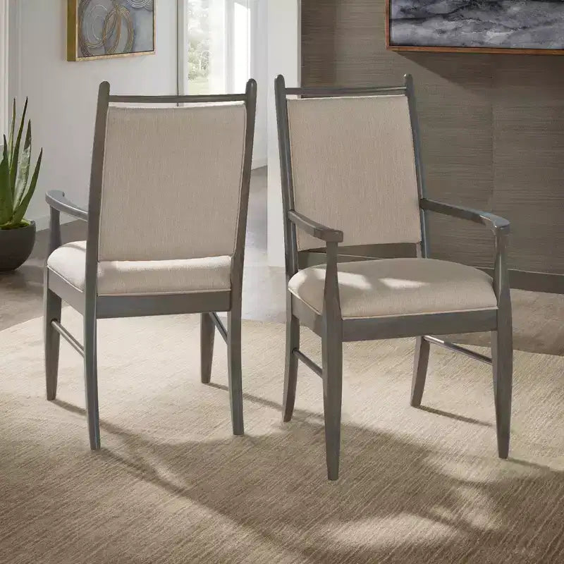 Sillón tapizado beige con acabado de madera (2 piezas)