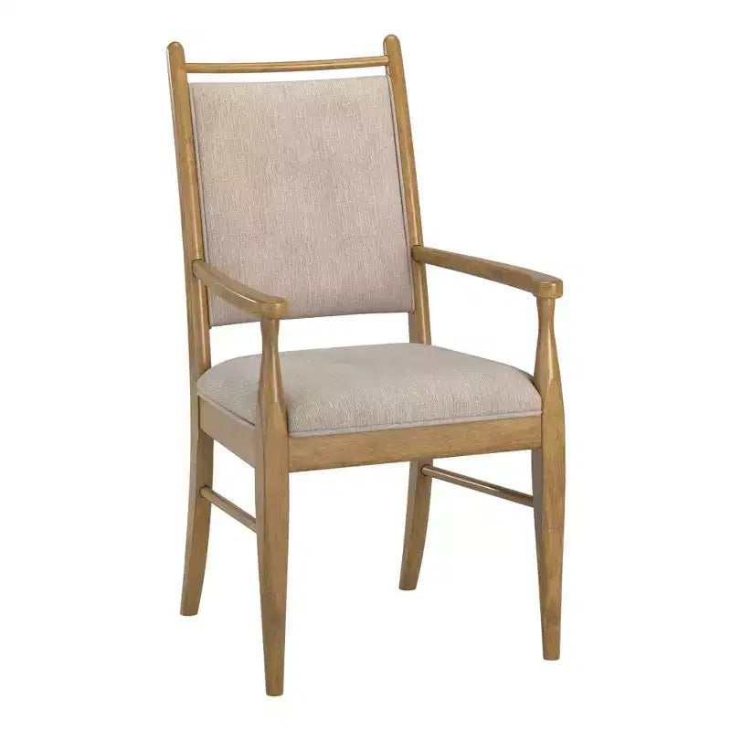 Sillón tapizado beige con acabado de madera (2 piezas)