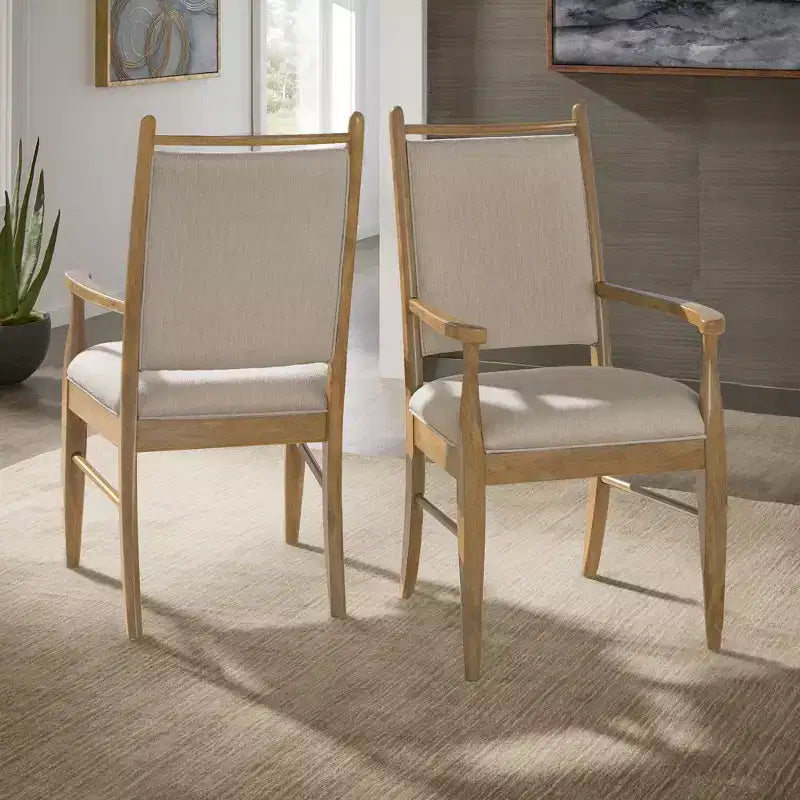 Sillón tapizado beige con acabado de madera (2 piezas)