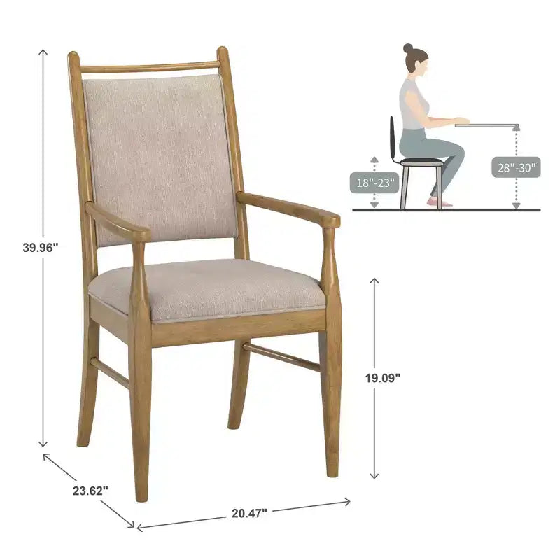 Sillón tapizado beige con acabado de madera (2 piezas)