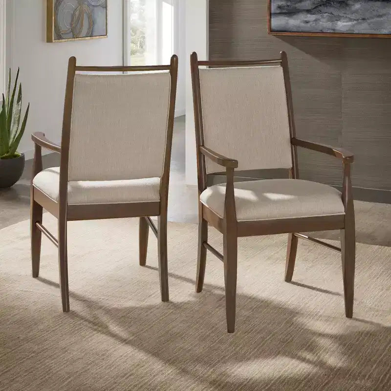 Sillón tapizado beige con acabado de madera (2 piezas)