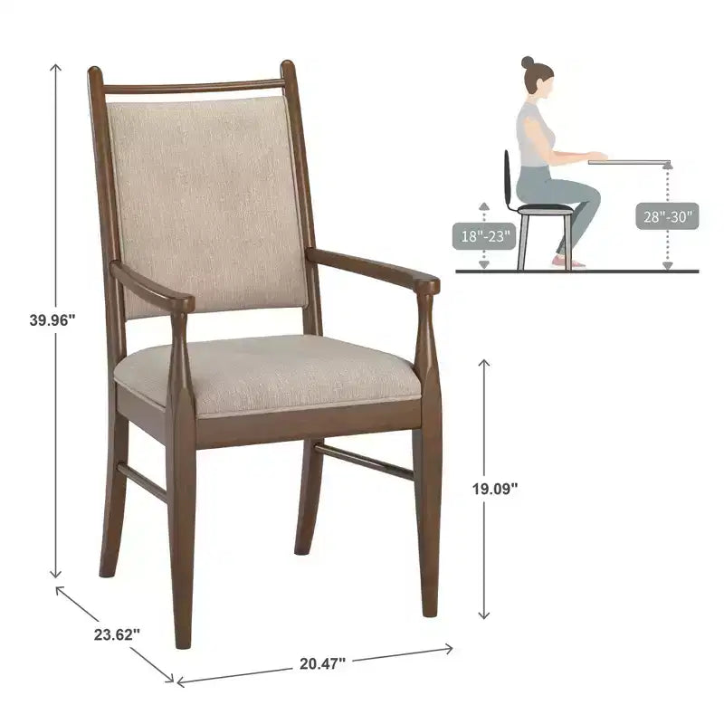 Sillón tapizado beige con acabado de madera (2 piezas)
