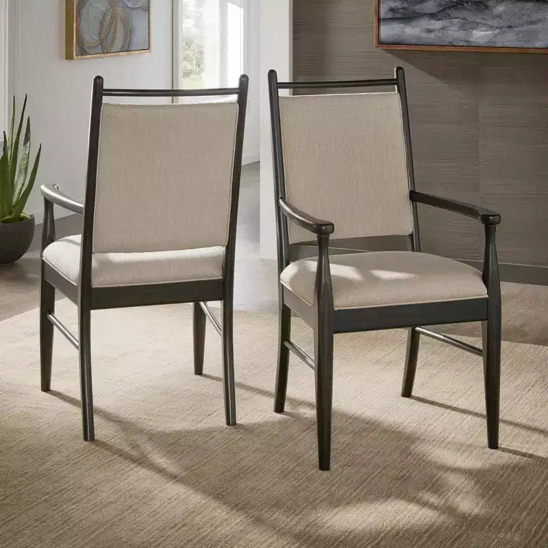 Sillón tapizado beige con acabado de madera (2 piezas)