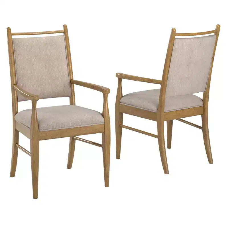 Sillón tapizado beige con acabado de madera (2 piezas)