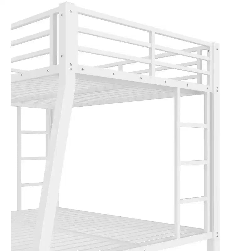 Litera con escalera y barandilla de seguridad, estructura de litera de metal para adolescentes y adultos, no requiere somier