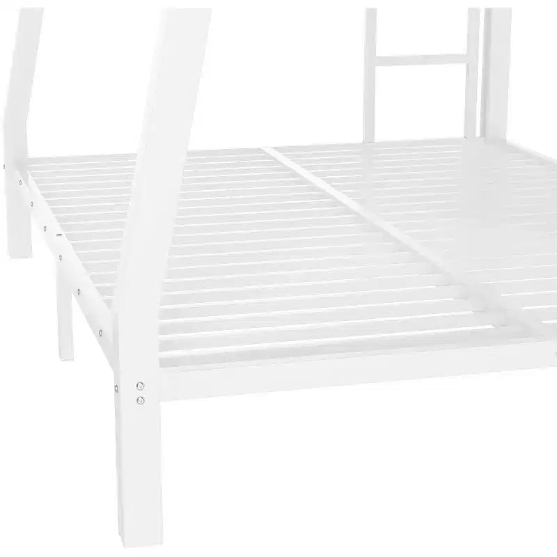 Litera con escalera y barandilla de seguridad, estructura de litera de metal para adolescentes y adultos, no requiere somier