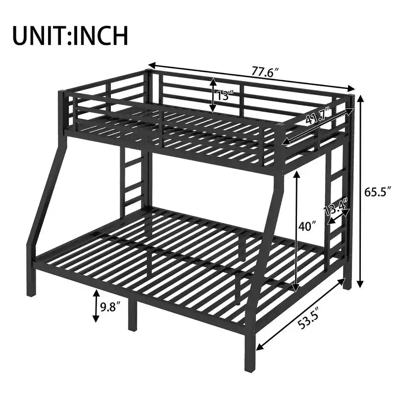 Litera con escalera y barandilla de seguridad, estructura de litera de metal para adolescentes y adultos, no requiere somier