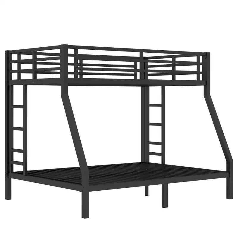 Litera con escalera y barandilla de seguridad, estructura de litera de metal para adolescentes y adultos, no requiere somier