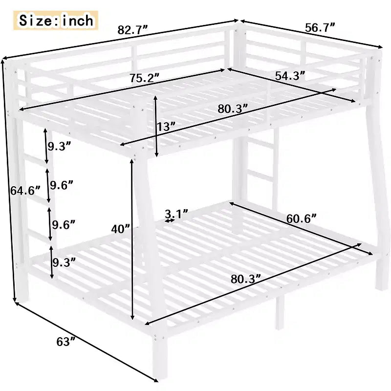 Litera con escalera y barandilla de seguridad, estructura de litera de metal para adolescentes y adultos, no requiere somier