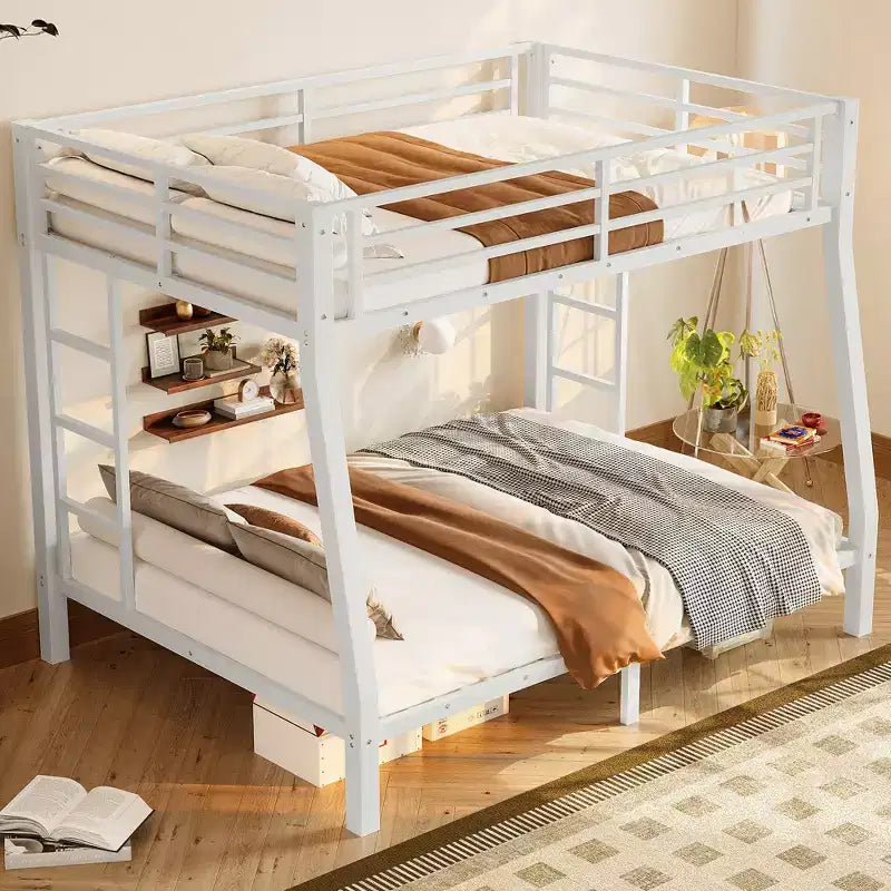 Litera con escalera y barandilla de seguridad, estructura de litera de metal para adolescentes y adultos, no requiere somier