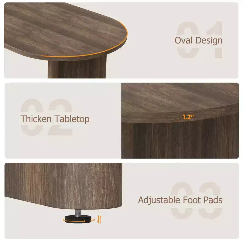 Mesa de comedor ovalada para 6-8 personas, mesa de cocina larga y grande con base de madera gruesa y resistente, mesa de comedor estilo rústico (63 de largo)