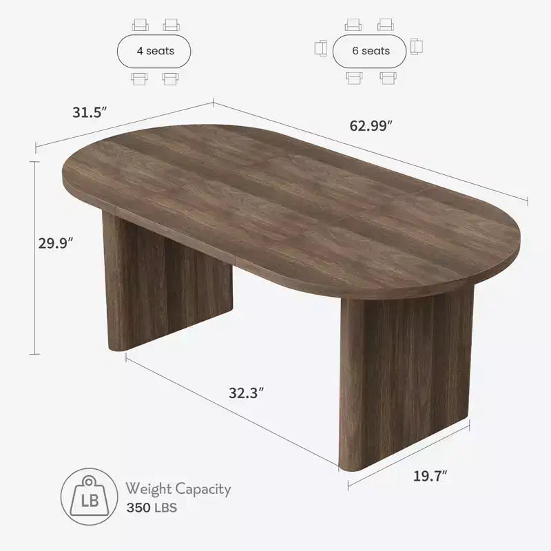 Mesa de comedor ovalada para 6-8 personas, mesa de cocina larga y grande con base de madera gruesa y resistente, mesa de comedor estilo rústico (63 de largo)