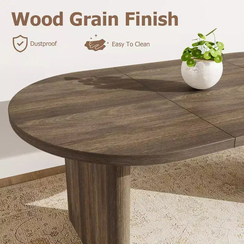 Mesa de comedor ovalada para 6-8 personas, mesa de cocina larga y grande con base de madera gruesa y resistente, mesa de comedor estilo rústico (63 de largo)