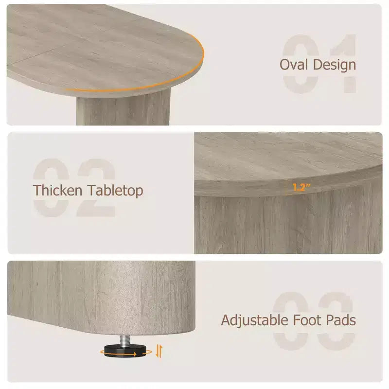 Mesa de comedor ovalada para 6-8 personas, mesa de cocina larga y grande con base de madera gruesa y resistente, mesa de comedor estilo rústico (63 de largo)