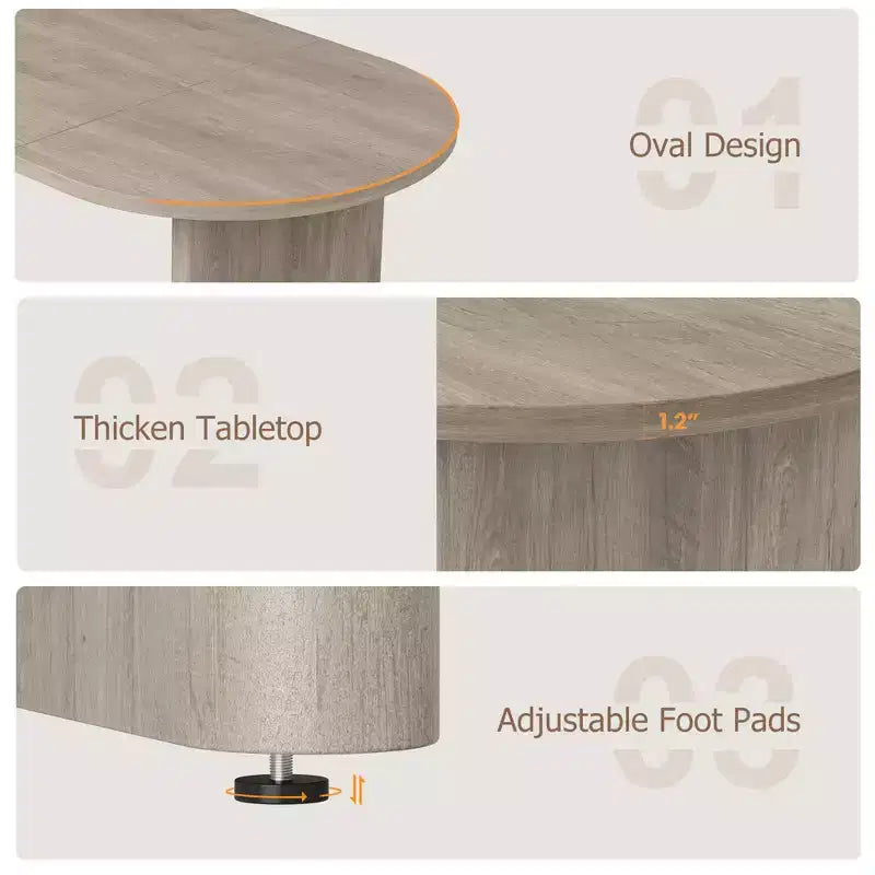 Mesa de comedor ovalada para 6-8 personas, mesa de cocina larga y grande con base de madera gruesa y resistente, mesa de comedor estilo rústico (63 de largo)