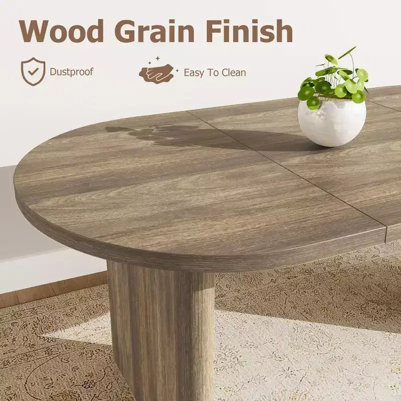 Mesa de comedor ovalada para 6-8 personas, mesa de cocina larga y grande con base de madera gruesa y resistente, mesa de comedor estilo rústico (63 de largo)