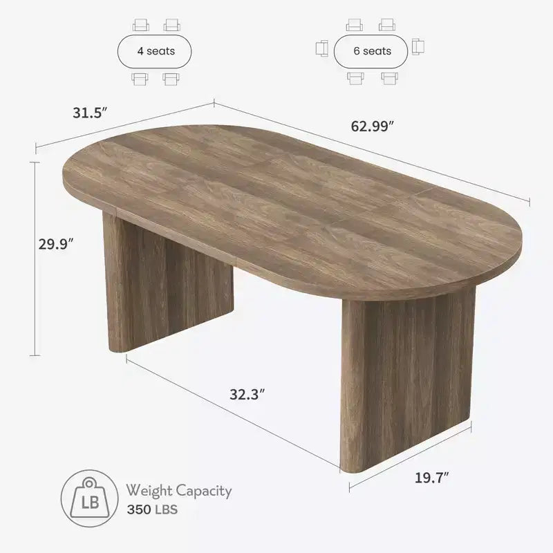 Mesa de comedor ovalada para 6-8 personas, mesa de cocina larga y grande con base de madera gruesa y resistente, mesa de comedor estilo rústico (63 de largo)