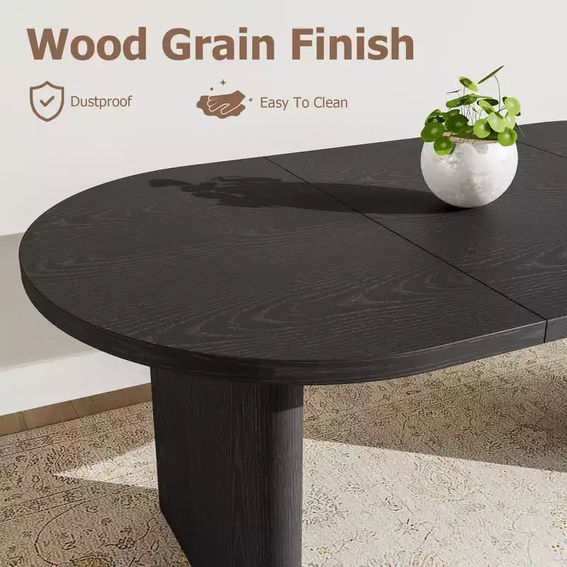 Mesa de comedor ovalada para 6-8 personas, mesa de cocina larga y grande con base de madera gruesa y resistente, mesa de comedor estilo rústico (63 de largo)