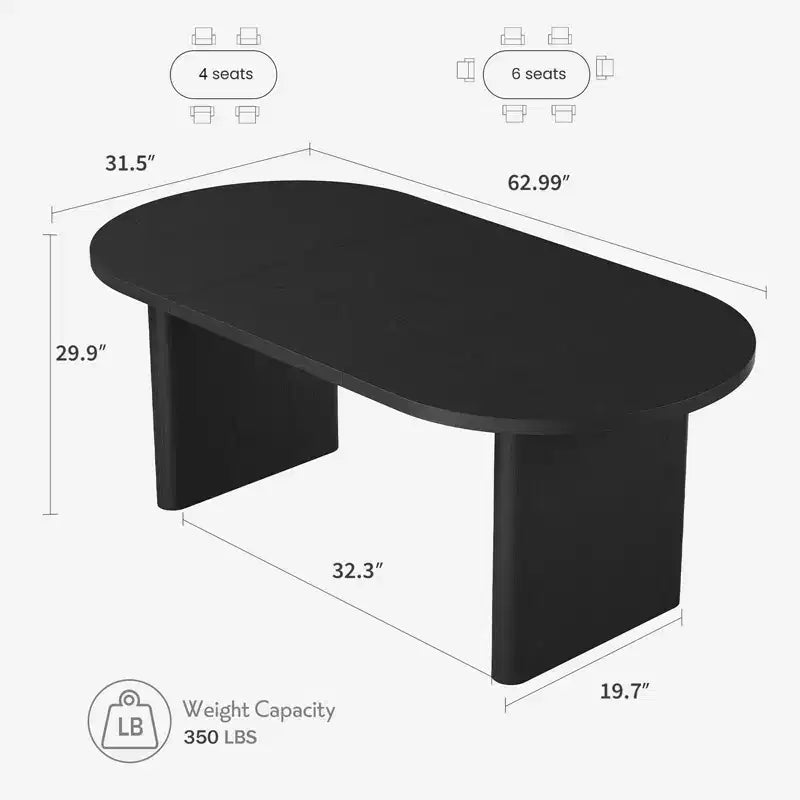 Mesa de comedor ovalada para 6-8 personas, mesa de cocina larga y grande con base de madera gruesa y resistente, mesa de comedor estilo rústico (63 de largo)