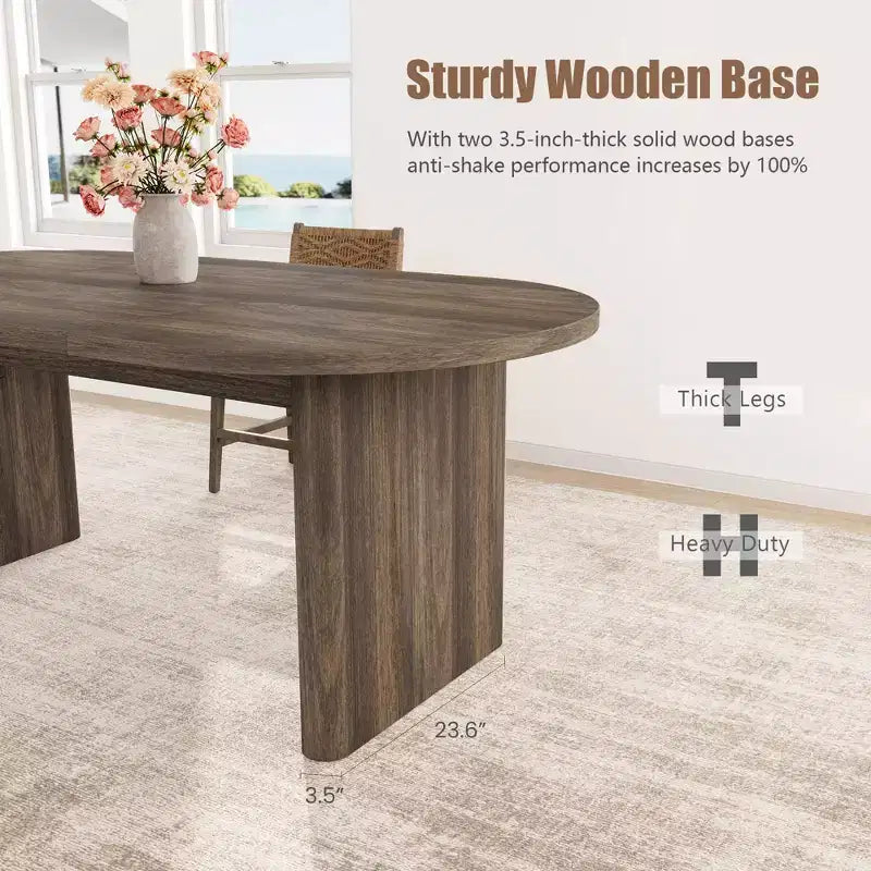 Mesa de comedor ovalada para 6-8 personas, mesa de cocina larga y grande con base de madera gruesa y resistente, mesa de comedor estilo rústico (63 de largo)