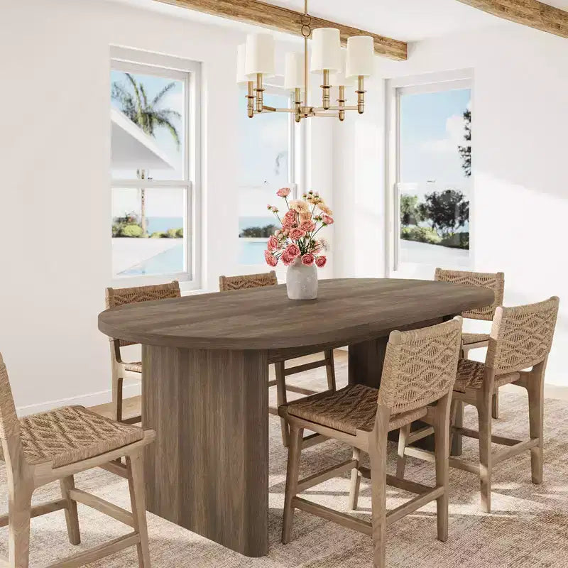 Mesa de comedor ovalada para 6-8 personas, mesa de cocina larga y grande con base de madera gruesa y resistente, mesa de comedor estilo rústico (63 de largo)