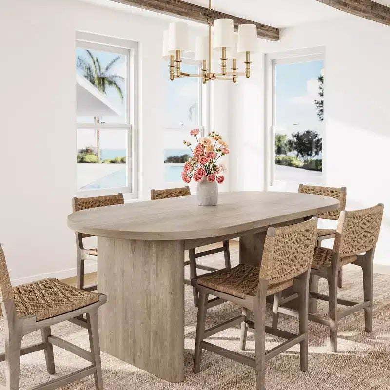 Mesa de comedor ovalada para 6-8 personas, mesa de cocina larga y grande con base de madera gruesa y resistente, mesa de comedor estilo rústico (63 de largo)