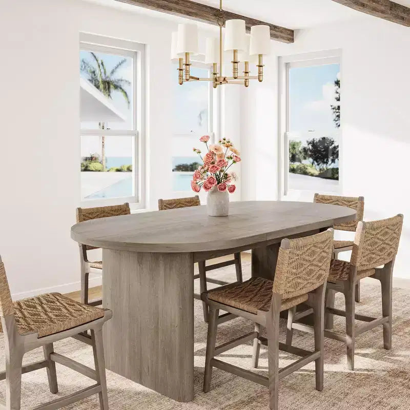 Mesa de comedor ovalada para 6-8 personas, mesa de cocina larga y grande con base de madera gruesa y resistente, mesa de comedor estilo rústico (63 de largo)