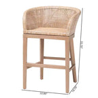 Taburete de barra de altura de mostrador de ratán y madera de caoba, acabado blanco antiguo/marrón claro