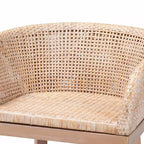 Taburete de barra de altura de mostrador de ratán y madera de caoba, acabado blanco antiguo/marrón claro