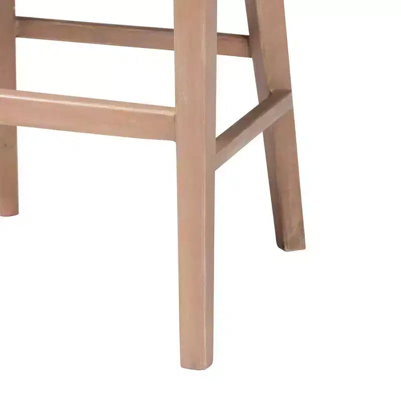 Taburete de barra de altura de mostrador de ratán y madera de caoba, acabado blanco antiguo/marrón claro