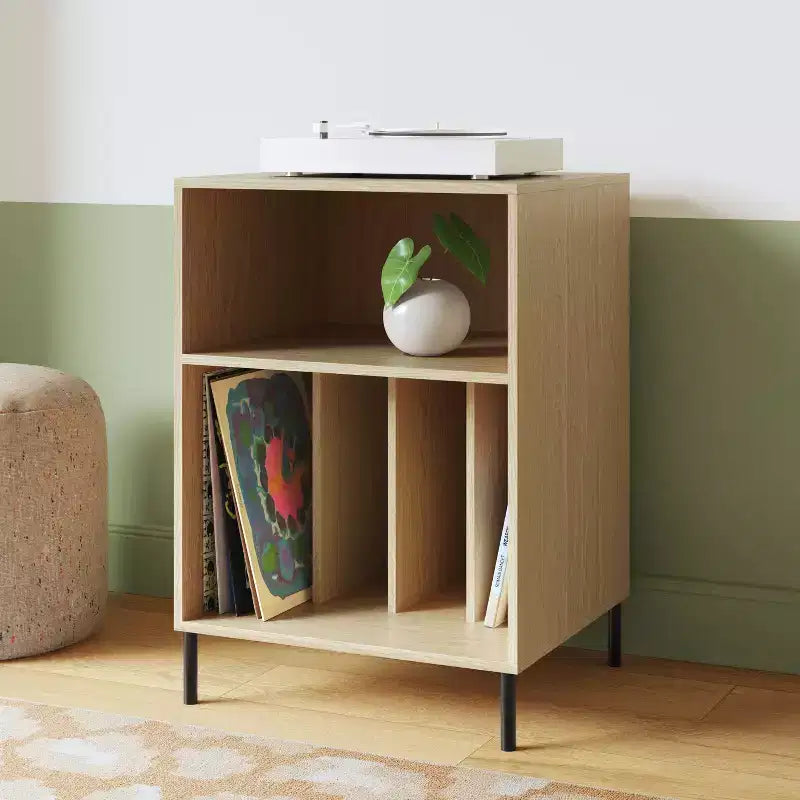 Soporte para tocadiscos de metal y madera natural