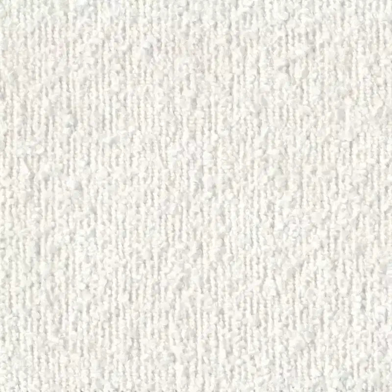 Banco tapizado de bucle con base de madera color crema: acabado de nogal de tono medio, forma rectangular, tapicería de poliéster