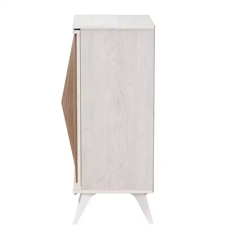 Armario de madera de 2 puertas: Diseño de mediados de siglo, 4 estantes, patas en ángulo