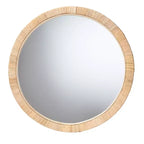 Espejo redondo moderno bohemio de madera de caoba marrón natural y ratán natural
