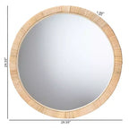 Espejo redondo moderno bohemio de madera de caoba marrón natural y ratán natural