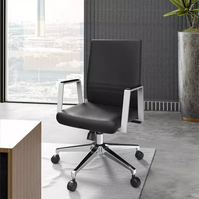 Silla de oficina moderna de cuero - Silla ergonómica de escritorio giratoria e inclinable con estructura de hierro - Oficina en casa