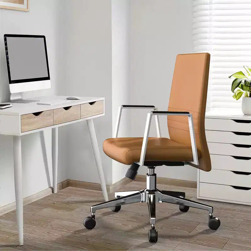 Silla de oficina moderna de cuero - Silla ergonómica de escritorio giratoria e inclinable con estructura de hierro - Oficina en casa