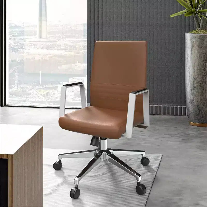 Silla de oficina moderna de cuero - Silla ergonómica de escritorio giratoria e inclinable con estructura de hierro - Oficina en casa