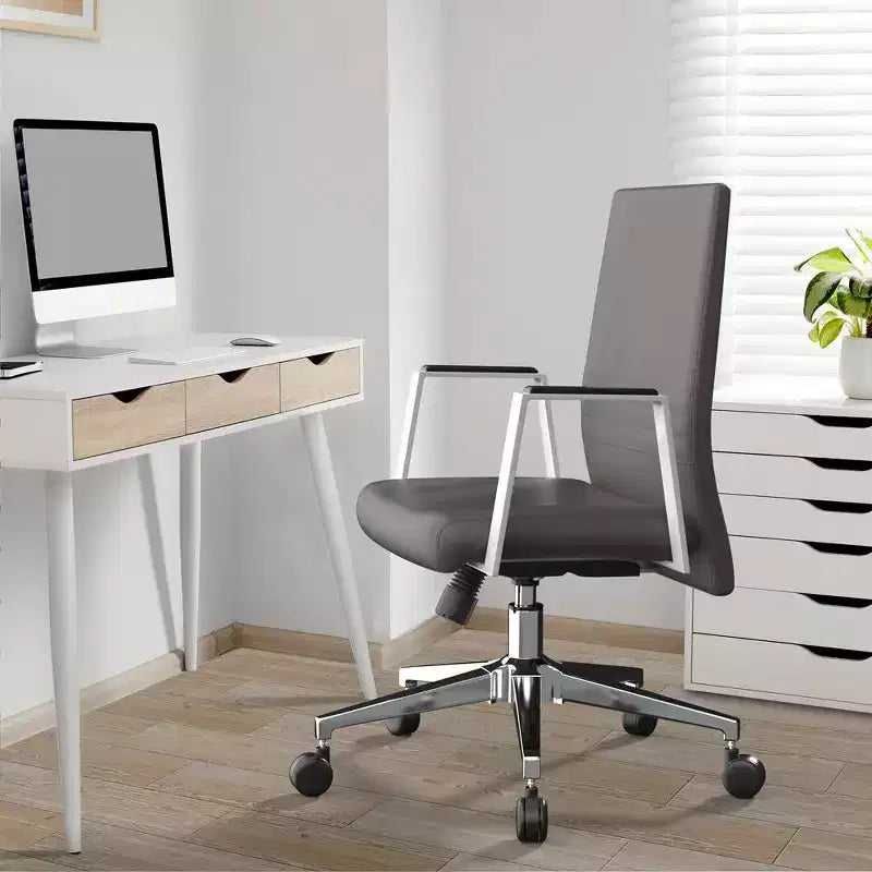 Silla de oficina moderna de cuero - Silla ergonómica de escritorio giratoria e inclinable con estructura de hierro - Oficina en casa