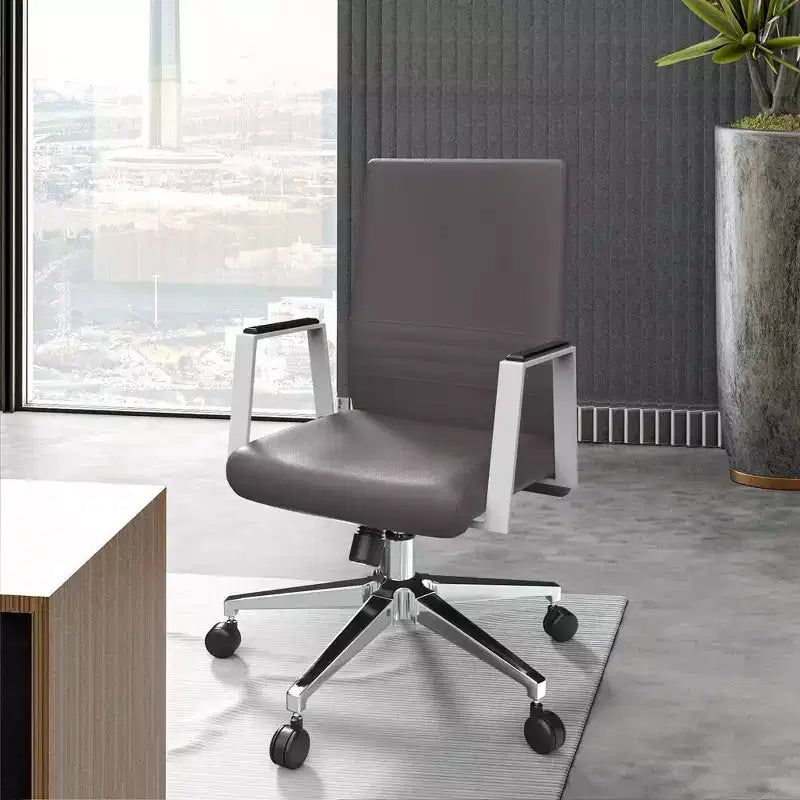 Silla de oficina moderna de cuero - Silla ergonómica de escritorio giratoria e inclinable con estructura de hierro - Oficina en casa