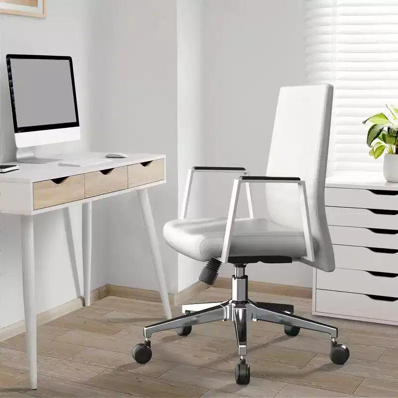 Silla de oficina moderna de cuero - Silla ergonómica de escritorio giratoria e inclinable con estructura de hierro - Oficina en casa